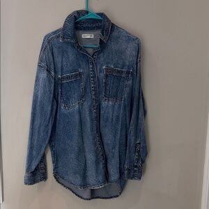 American Eagle Aerie Washed Indigo Denim Button-Up Shirt